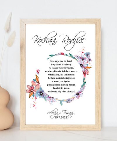 Plakat w ramie podziękowanie dla Rodziców – KWIATY