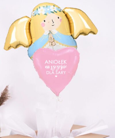 Prezent na szczęście w pudełku – balony ANIOŁEK dla dziewczynki