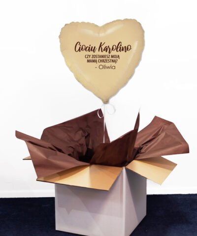 Pytaniem o zostanie Matką Chrzestną – balon z helem w pudełku