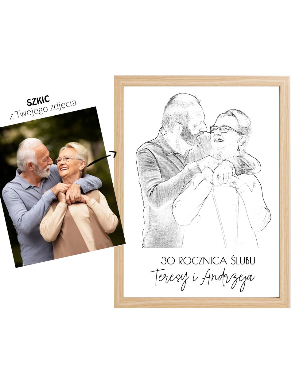 Obraz w ramie ze zdjęciem na rocznicę ślubu - Szkic