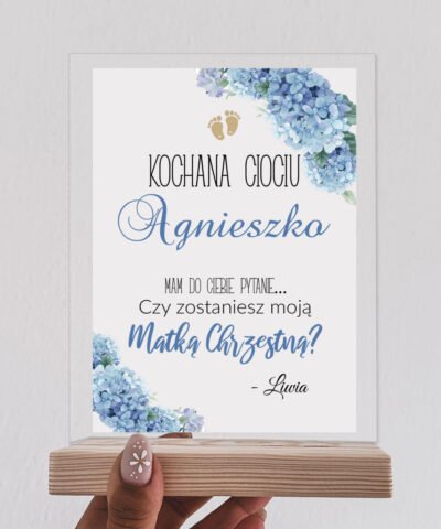 Elegancka prośba o bycie Matką Chrzestną – Statuetka z personalizacją Hortensje