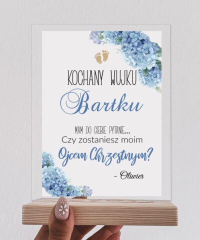 Elegancka prośba o bycie Ojcem Chrzestnym – Statuetka z personalizacją Hortensje