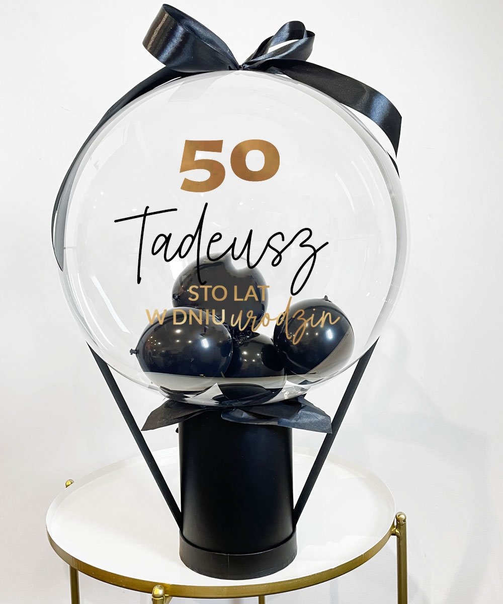 Elegancki prezent na 50 urodziny – Balon w pudełku BLACK