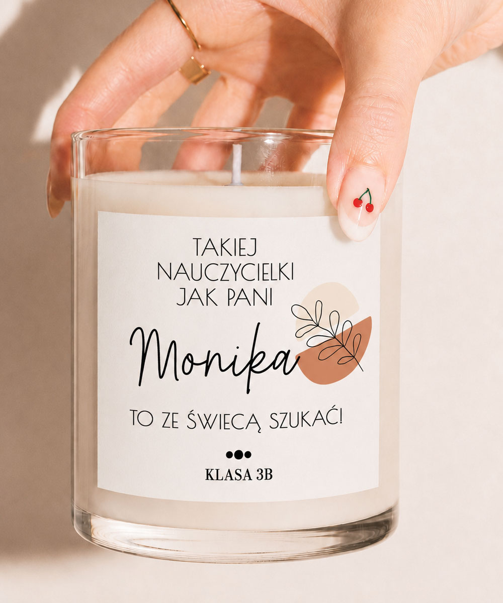 Zapachowa świeca dla nauczyciela z personalizacją – BOHO