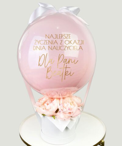 Flower box z balonem dla nauczycielki na prezent – NAJLEPSZE ŻYCZENIA