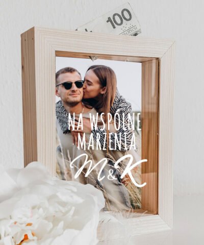Skarbonka dla pary w ramce z szybką 3D – NA MARZENIA