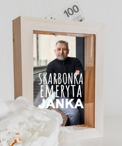 Skarbonka emeryta z imieniem i zdjęciem – PREZENT NA EMERYTURĘ