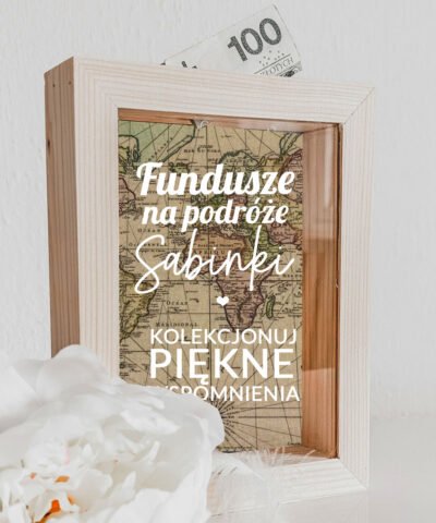 Skarbonka na podróże z personalizacją na prezent ŚWIAT