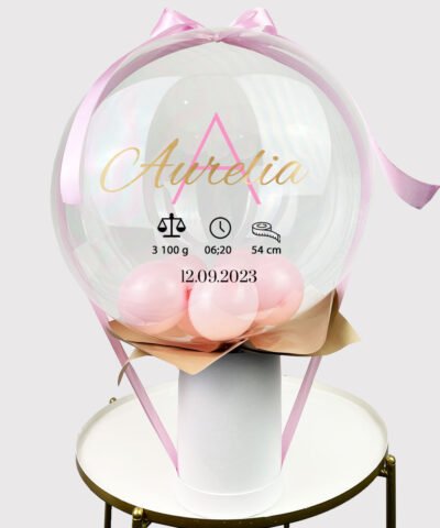 Prezent dla noworodka – Balon z personalizacją w boxie PINK