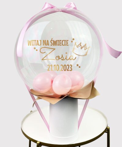 Prezent na narodziny dziewczynki WITAJ NA ŚWIECIE – balon w boxie