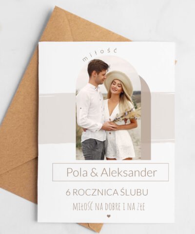 Stylowa kartka na rocznicę ślubu BOHO ze zdjęciem i imionami
