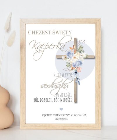 Plakat na chrzest dla chłopca z personalizacją KWIATY
