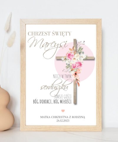 Plakat na chrzest dla dziewczynki z personalizacją KWIATY