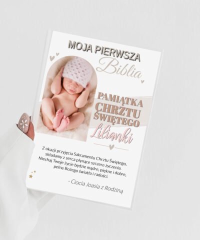 Pierwsza biblia dla dziecka na chrzest ze zdjęciem BOHO