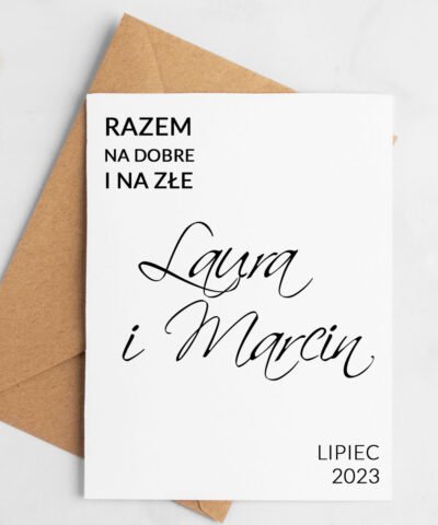 Nowoczesna kartka dla pary z imionami RAZEM