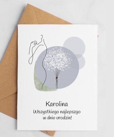 Stylowa kartka na urodziny SZAROŚĆ z imieniem solenizantki