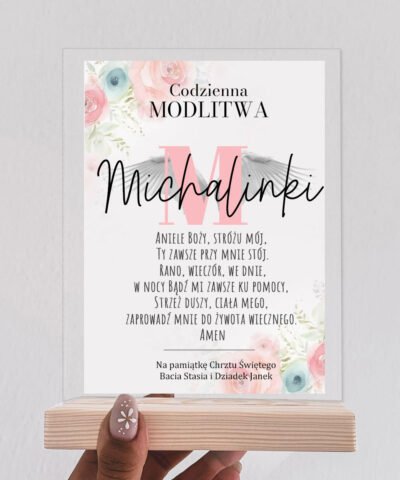 Prezent na chrzest dla dziewczynki z dedykacją – Statuetka Modlitwa Aniele Boży