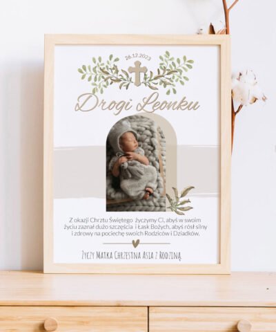 Personalizowany plakat na chrzest święty – pamiątka chrztu BOHO