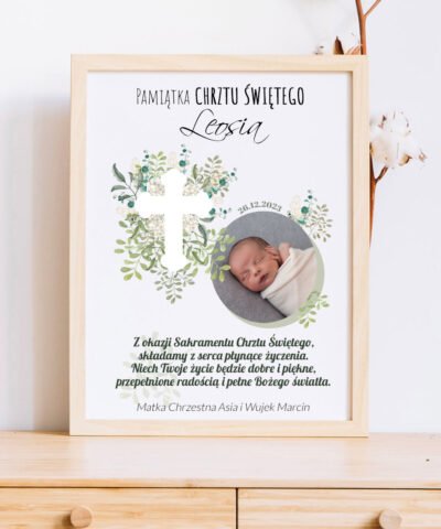 Pamiątka Chrztu świętego ze zdjęciem dziecka – Plakat LISTKI