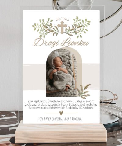 Personalizowana statuetka na chrzest ze zdjęciem dziecka BOHO