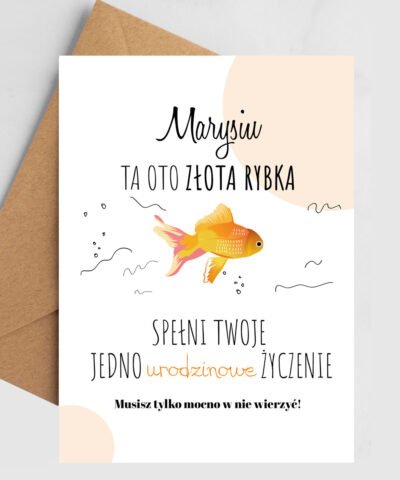 Kartka na urodziny ZŁOTA RYBKA z personalizacją