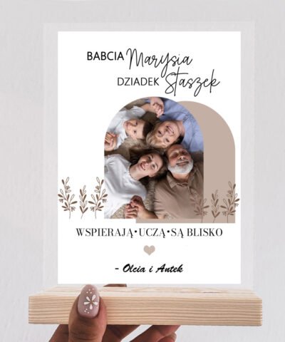 Elegancki prezent dla Babci i Dziadka – Statuetka ze zdjęciem WSPIERAJĄ