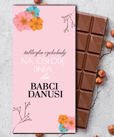 Słodki prezent dla Babci – Personalizowana mleczna czekolada KWIATY