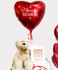 Miłosny prezent Pluszowy Miś z balonem z helem + kartka LOVE