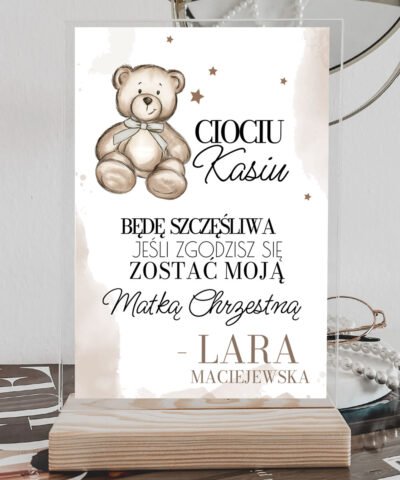 Urocza prośba o bycie Matką Chrzestną STATUETKA MIŚ z personalizacją