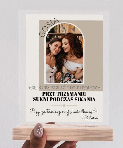 Elegancka prośba o bycie świadkową prezent ze zdjęciem Statuetka