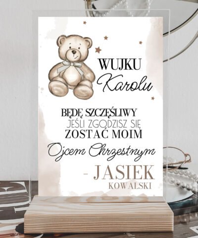 Urocza prośba o bycie Ojcem Chrzestnym STATUETKA MIŚ z personalizacją