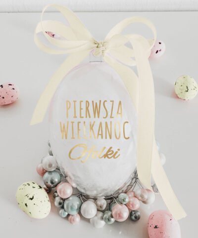 Jajko wielkanocne z imieniem dziecka PIERWSZA WIELANOC ECRU