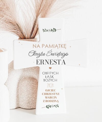 Prezent od Ojca Chrzestnego na chrzciny z personalizacją RAMKA KRZYŻ GROSZKI