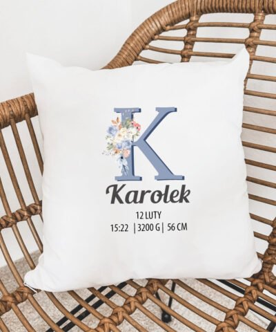 Prezent na narodziny chłopca z metryczką PODUSZKA z personalizacją KWIAT