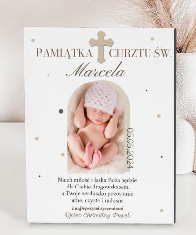 Prezent pamiątka na chrzest Ramka z personalizacją GROSZKI