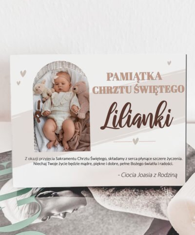 Oryginalna pamiątka Chrztu Świętego z imieniem i zdjęciem RAMKA BEŻ