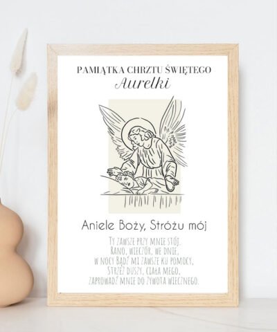Anioł Stróż na Chrzest dla dziecka Plakat w ramie z modlitwą +imię