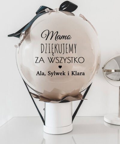 Prezent dla Mamy Balon beżowy z kokardami w pudełku DZIĘKUJEMY