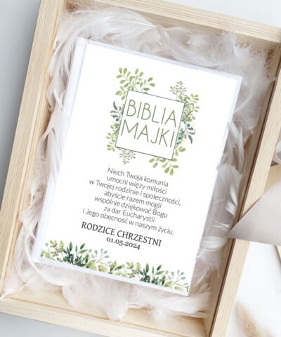 Zestaw prezentowy na komunię Personalizowana Biblia Gałązki