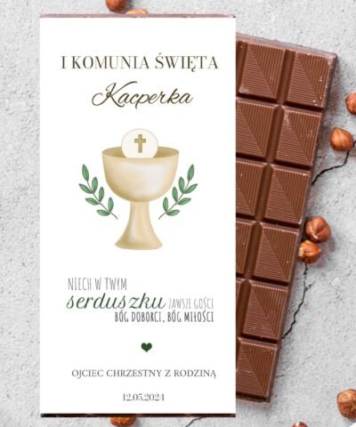 Personalizowana czekolada komunijna z imieniem dziecka i życzeniami
