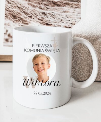 Kubek na komunię ze zdjęciem dla chłopca