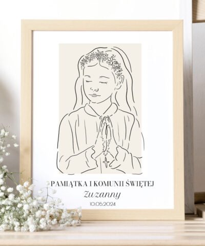 Plakat komunijny dla dziewczynki z imieniem RYSUNEK