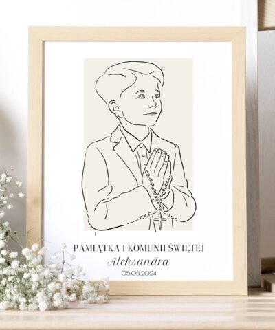 Plakat komunijny dla chłopca z imieniem RYSUNEK
