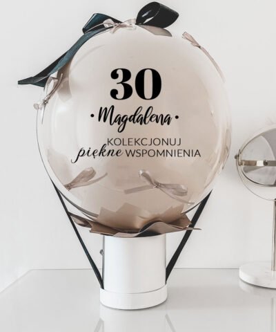 Beżowy prezent na 30 urodziny BalonBox z kokardami + imię