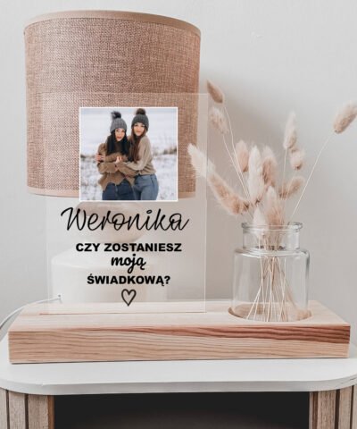 Prośba o świadkowanie ze zdjęciem Zestaw ramka w drewnie + wazon