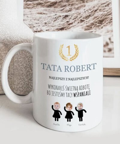 Personalizowany kubek dla taty ze zdjęciami dzieci ŚWIETNA ROBOTA