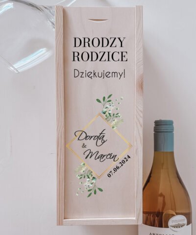 Podziękowanie dla rodziców na ślub skrzynka na wino nadruk – Eukaliptus