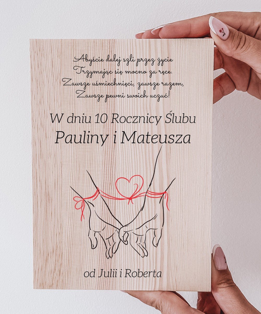 Drewniany BLOK RAMKA pamiątkowy prezent na rocznicę ślubu – Dłonie