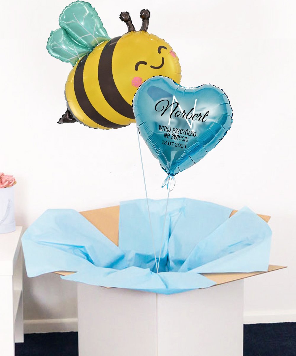 Prezenty z okazji narodzin chłopca Balony z helem w pudełku PSZCZÓŁKA