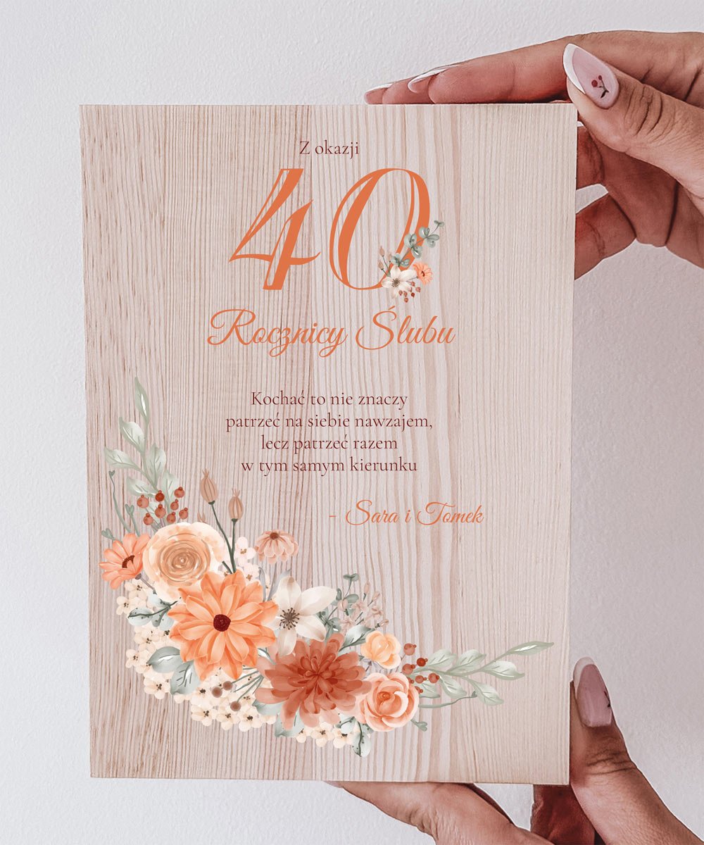 Pamiątkowy Drewniany blok prezent na 40 rocznicę ślubu - Bukiet Kwiatów